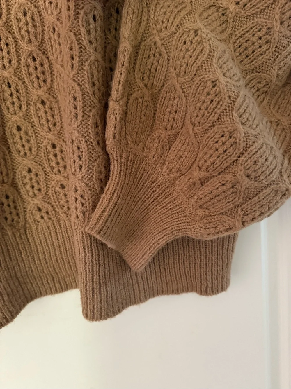 J. Crew Open Stitch Crewneck Sweater in Camel Tan